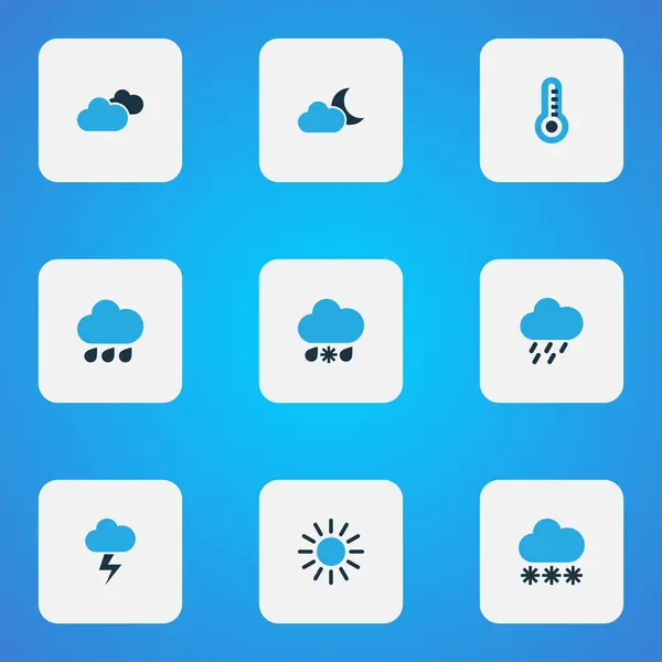 Weather icons colored set with rain, drizzle, sun and other cloudy sky elements. Isolated  illustration weather icons. — Stock Photo, Image