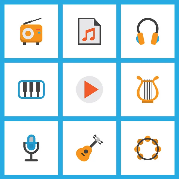 Audio icons flat style set with play list, begin, earpiece and other acoustic elements. Isolated  illustration audio icons.