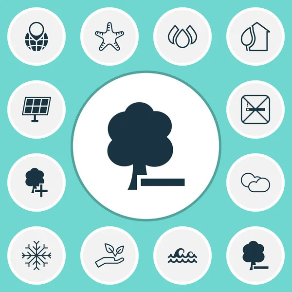 Eco-friendly icons set with protect nature, cloudy weather, water drops and other cloud cumulus elements. Isolated  illustration eco-friendly icons.