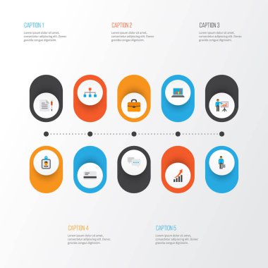 İş ikonları/simgeleri stil evrak çantası, konuşma, banka kartı ve diğer sunan adam öğeleri kümesi düz. İzole vektör illüstrasyon iş ikonları/simgeleri.