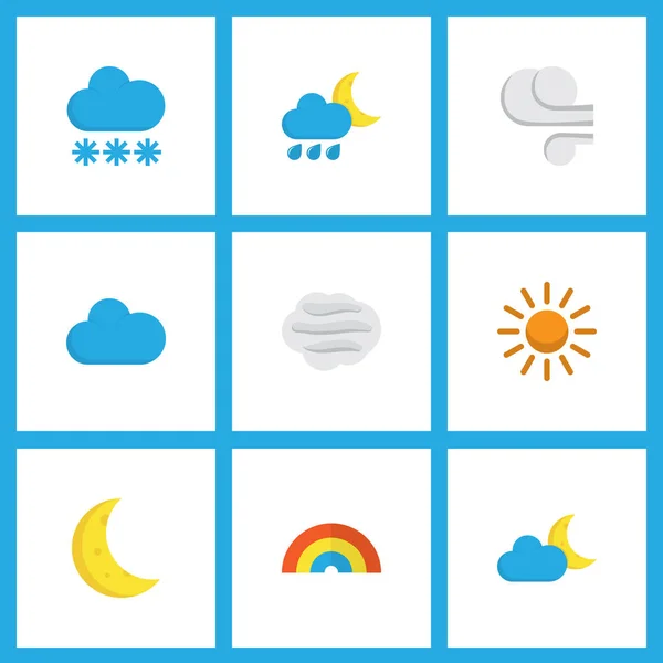 Iconos de aire de estilo plano con nieve, viento, media luna y otros elementos lunares. Iconos de aire de ilustración aislada . — Foto de Stock