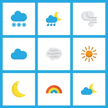 Kar, Rüzgar, hilal ve diğer ay öğeleri ile düz stil kümesi simgeleri hava. İzole vektör çizim hava simgeleri.