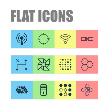 Kablosuz ağ, döngü algoritma, veri hücreleri ve diğer ana öğeleri ile makine Icons set. İzole vektör illüstrasyon makine simgeler.