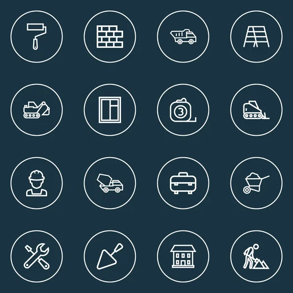 Строительные иконки линейного стиля с лестницами, сервисом, домашними и другими элементами строителя. Изолированные иконки построения иллюстраций . — стоковое фото