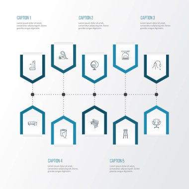 İç simge stil tezgah, duvar lambası, tabure ve diğer sandalye öğeleri kümesi satır. İzole vektör illüstrasyon iç simgeler.
