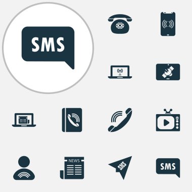 Zil telefon, açılış telefon, telefon rehberi origami öğeleri telekomünikasyon Icons set. İzole vektör çizim telekomünikasyon simgeler.