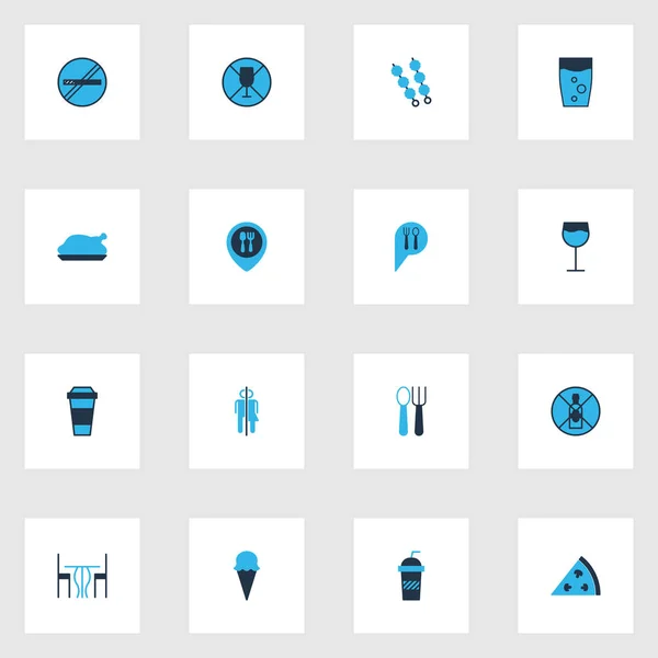 Conjunto de iconos de restaurante de colores con wc, café, vaso de agua y otros elementos pepperoni. Iconos de restaurante de ilustración vectorial aislado . — Vector de stock