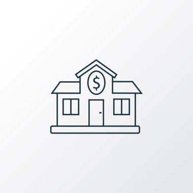 Banka simgesi satır sembolü. Sigorta primi izole kalite Yapı öğesi trendy tarzı.