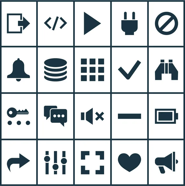 Interface icons set with ahead, battery, alarm and other charge elements. Isolated  illustration interface icons.