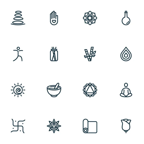 Yoga icons line style set with spa stones, ornament, candles water elements. Isolated  illustration yoga icons. — Stock Photo, Image