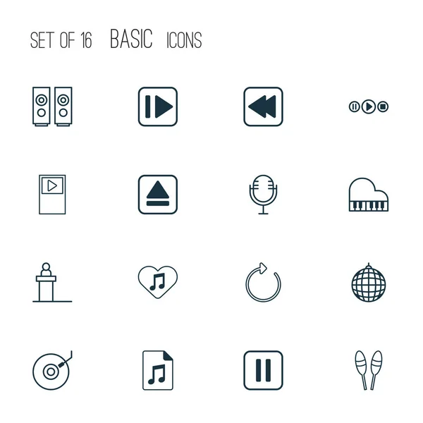 Conjunto de iconos multimedia con disco dj, archivo de audio, escena y otros elementos de melodía amados. Iconos multimedia de ilustración aislada . — Foto de Stock