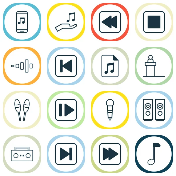 Icone audio impostate con musica arretrata, microfono, nota e altri elementi chiave. Isolate icone audio illustrazione . — Foto Stock