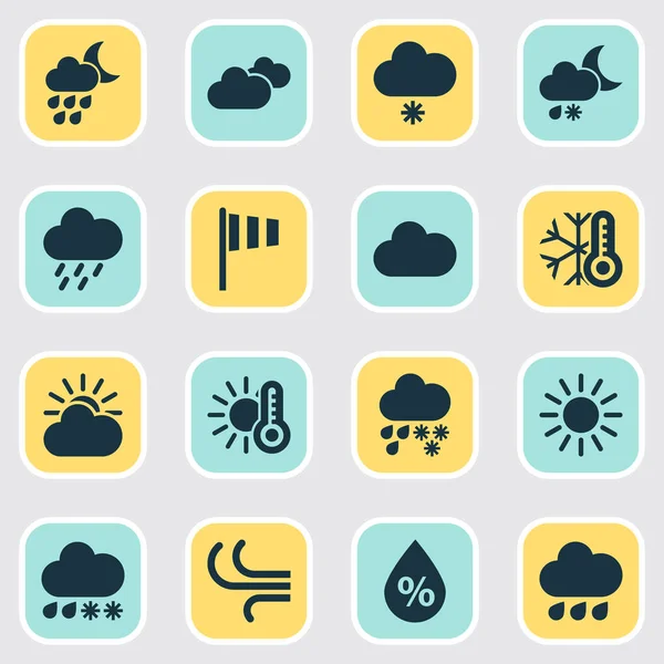 Iconos de aire establecidos con tormenta, lluvia de nieve ligera, nubes y otros elementos calientes. Iconos de aire de ilustración aislada . —  Fotos de Stock