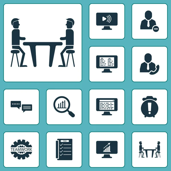 Team icons set with tasklist, gear, meeting room and other cogwheel elements. Isolated  illustration team icons.