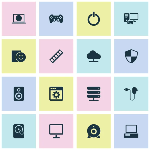 Conjunto de iconos de ordenador con ram, aplicación, disco y otros elementos web. Iconos de computadora de ilustración vectorial aislado . — Vector de stock
