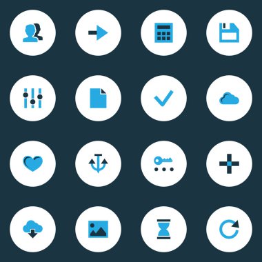 Kullanıcı simgeleri yeniden yükle, disket, dosya ve diğer depolama öğeleri ile set renkli. İzole illüstrasyon Kullanıcı simgeleri.