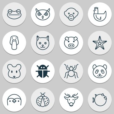 Deniz yıldız, globefish, maymun ve diğer piglet öğeleri ile doğa Icons set. İzole illüstrasyon doğa simgeler.