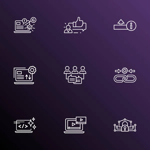 Engine icons line style set with upload, audience engagement, video content and other communication elements. Isolated  illustration engine icons. — Stock Photo, Image