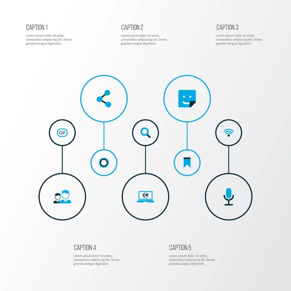 Media icons colored set with video chat, publish, mates and other share elements. Isolated  illustration media icons. — Stock Photo, Image