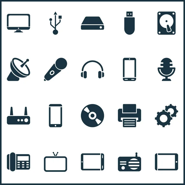Ikony urządzeń zestaw z dysku flash, router, technologii i innych elementów smartphone. Ilustracja na białym tle ikony urządzeń. — Zdjęcie stockowe