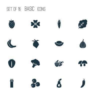 Meyve simgeler lychees ile ahududu, yonca ve diğer çilek öğeleri ayarlayın. İzole vektör çizim meyve simgeler.