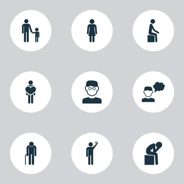 People icons set with family, in love, smart man and other father child elements. Isolated vector illustration people icons.