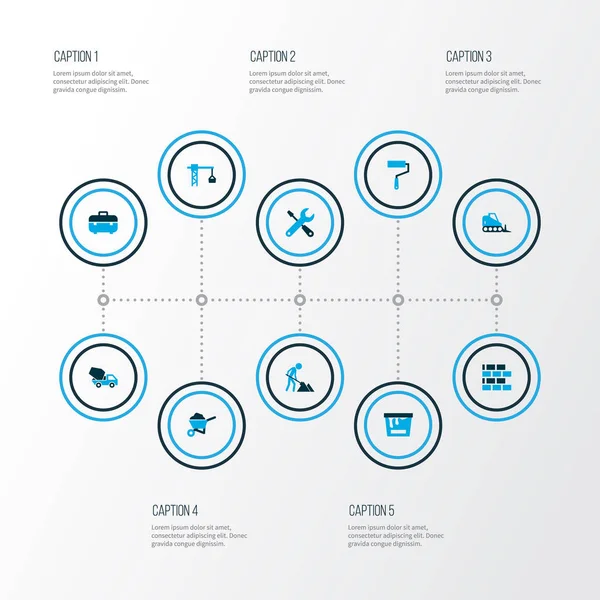 工业图标彩色套件, 有工具箱、油漆辊、施工等吊钩元件。独立的插图行业图标. — 图库照片