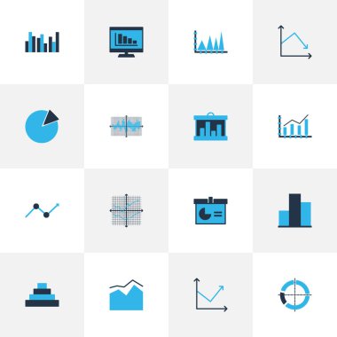 Grafikler, diyagramlar ve istatistik simgeleri kümesi. Kaliteli sembol koleksiyonu. Simgeler web, uygulama ve UI tasarımı için kullanılabilir.
