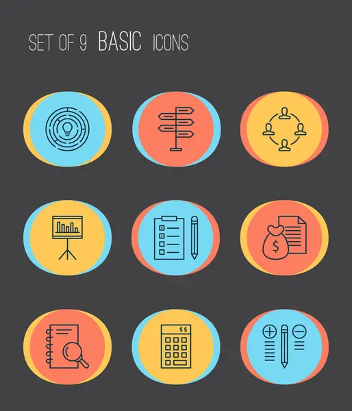 Management icons set with task list, money revenue, financial budget and other collaboration elements. Isolated vector illustration management icons. — Stock Vector