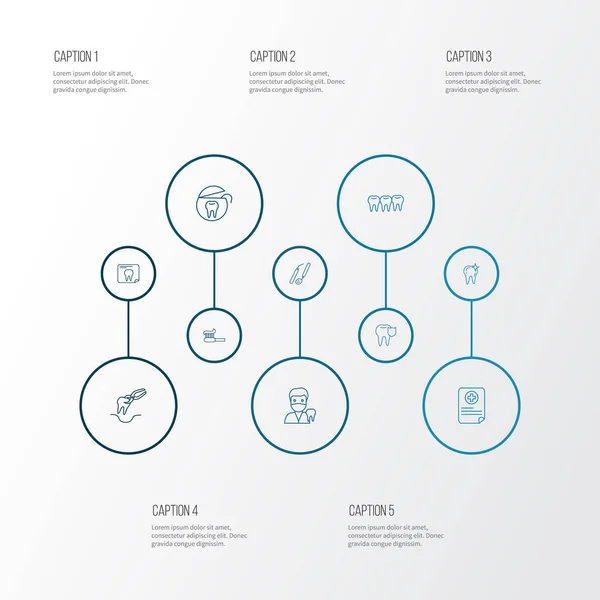 Schmelz Symbole Linie Stil-Set mit Zahnextraktion, zahnärztliche Werkzeuge, Zahn-Röntgen-und andere Elemente der Prothese. isolierte Abbildung Emaille-Symbole. — Stockfoto