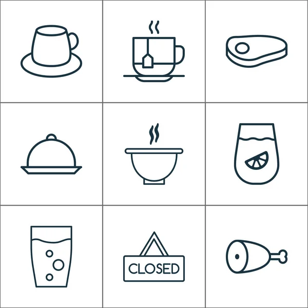 Conjunto de iconos de café con tablero colgante, carne de res, pierna de pollo y otros elementos de taza de café. Iconos de café de ilustración aislada . —  Fotos de Stock