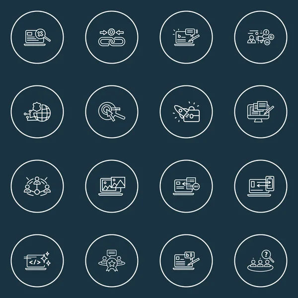 Optimization Icons Line Style Set Link Building Promotion Blog Commenting — Stock Vector
