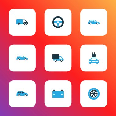 Otomobil simgeler kümesi crossover, tak, araba ve diğer çapraz bağlantı elemanları ile renkli. İzole illüstrasyon otomobil simgeler.