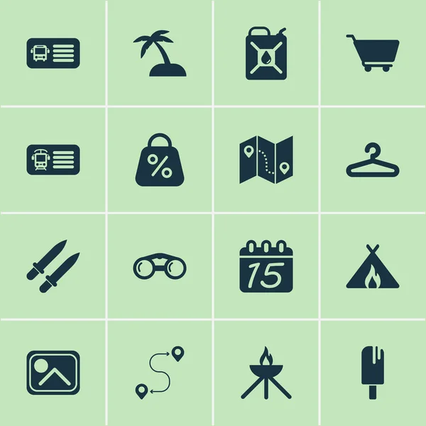 Tourism icons set with cart, swords, calendar and other fuel can elements. Isolated  illustration tourism icons. — Stock Photo, Image