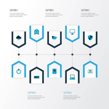 Bilgisayar simgeler kümesi ile internet, renkli Başlat düğmesini, bilgisayar ve diğer bağlantı elemanları. İzole illüstrasyon bilgisayar simgeler.