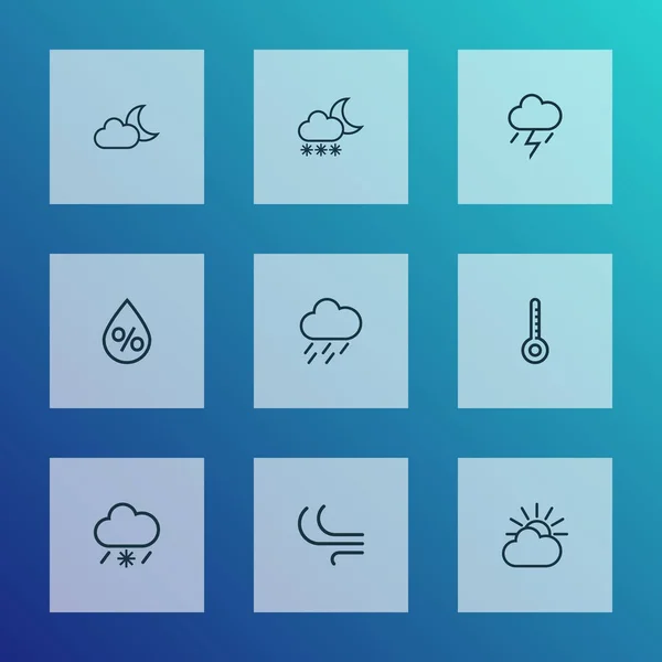 Weather icons line style set with cold weather, blizzard, moonshine and other drizzle elements. Isolated  illustration weather icons. — Stock Photo, Image