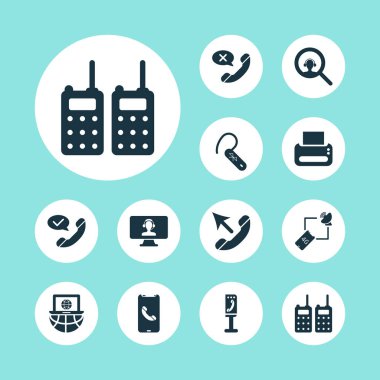 Bağlantı simgelerinin bluetooth kule, çağrı, bilgisayar operatörü ve giden diğer öğeleri ile ayarlayın. İzole resimde bağlantı simgeleri.