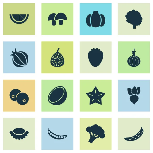 Conjunto de iconos alimentarios con higos, raíz, pepino y otros elementos de brócoli. Iconos de alimentos ilustración aislada . —  Fotos de Stock