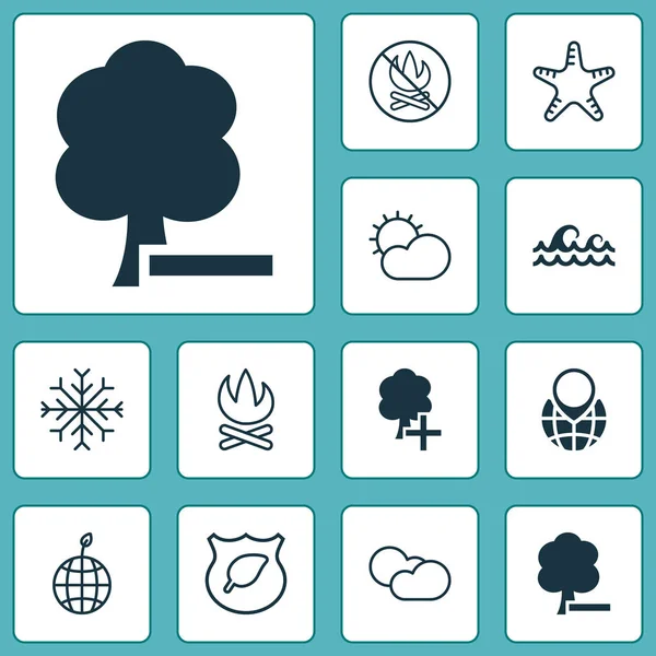 Еко-іконки встановлені з природою, рубаним деревом, водяним потоком та іншими елементами снігу. Ізольовані ілюстрації еко значки . — стокове фото