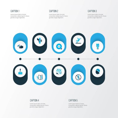 Renkli simgeler kümesi patlayıcı, kaygan alan ile imzalamak, kapı ve Tekdüzen diğer öğeleri açma dikkatli olun. İzole vektör illüstrasyon işareti simgeleri.