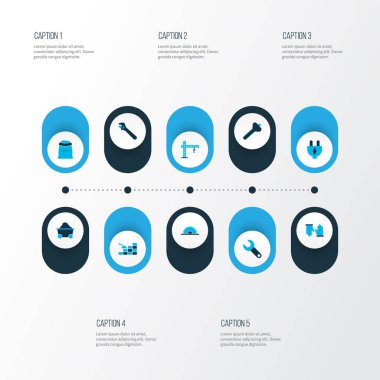 Sanayi simgeler kümesi arabası, kereste, elektrik fişi ve lateks diğer öğelerle birlikte renkte. İzole vektör çizim sanayi simgeleri.