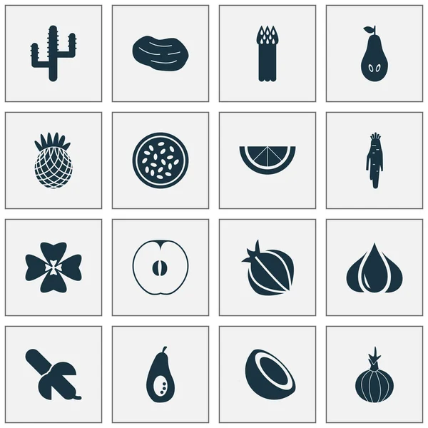 Conjunto de iconos vegetales con lima, ajo, frescura y otros elementos cítricos. Iconos de vegetales de ilustración vectorial aislado . — Archivo Imágenes Vectoriales