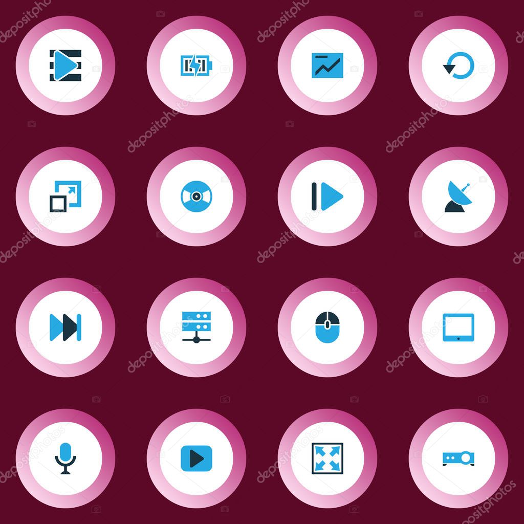 Iconos de medios de comunicación de color conjunto con el ratón de la ...