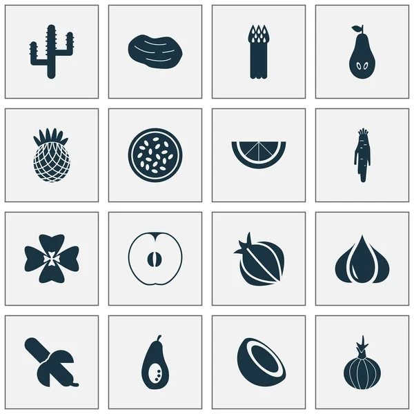 Fruit icons set with lime, garlic, freshness and other citrus elements. Isolated  illustration fruit icons.