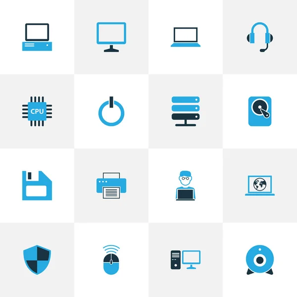 Computer icons colored set with cpu, printer, computer and other laptop elements. Isolated vector illustration computer icons. — Stock Vector