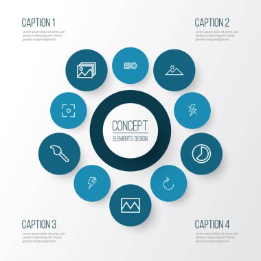 Resmi simgeler çizgi stili yeniden yükle, fotoğraf, yakalama ve diğer peyzaj öğeleri ayarlayın. İzole illüstrasyon resim simgeleri.