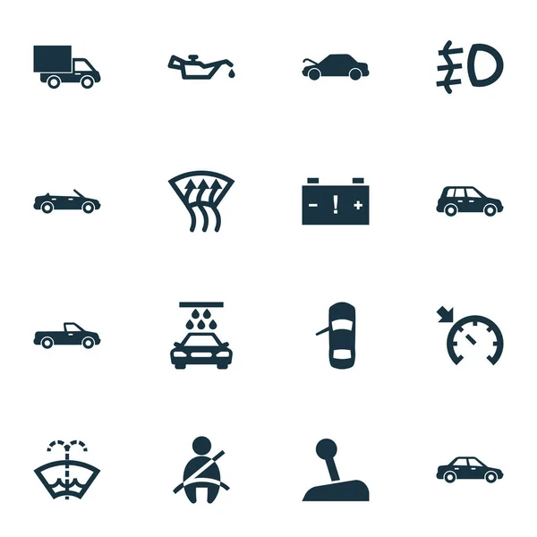 Auto icons set with caution, oil pressure low, pickup and other car elements. Isolated  illustration auto icons.