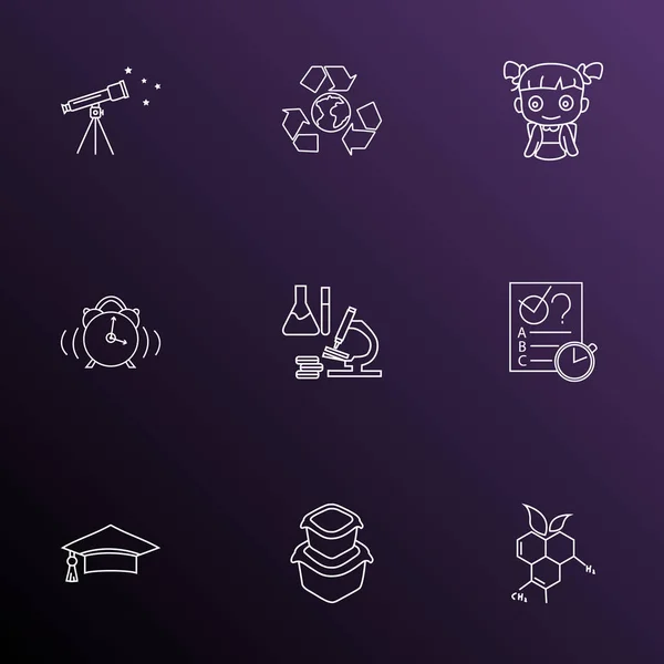 School icons line style set with food container, quiz, telescope and other recycle elements. Isolated  illustration school icons. — Stock Photo, Image