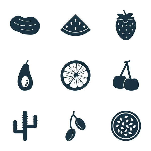 Їжа іконки, встановлені з Маракуя, вишнею, динею та іншими елементами морелло. Ізольовані Векторні ілюстрації їжі піктограми . — стоковий вектор