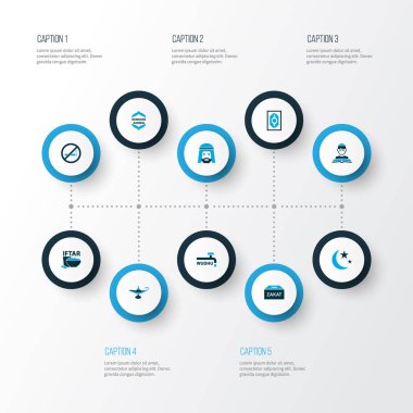 Tatil simgeler kümesi ile kareem, Zekat, renkli değil duman ve diğer nacht öğeleri yapmak. İzole illüstrasyon tatil simgeler.